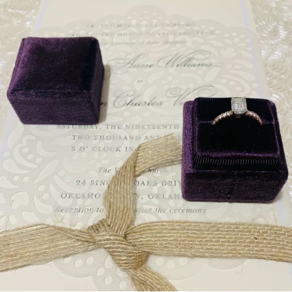 Purple Square Velvet Ring Box single / double slot